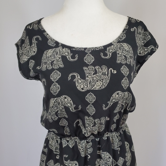 Rue 21 Elephant Print Black Bloused Mini Dress - Picture 4 of 9